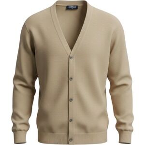 J&Molls Mens V-Neck Button Down Cardigan Knit Sweater 100 Tan Classic, M